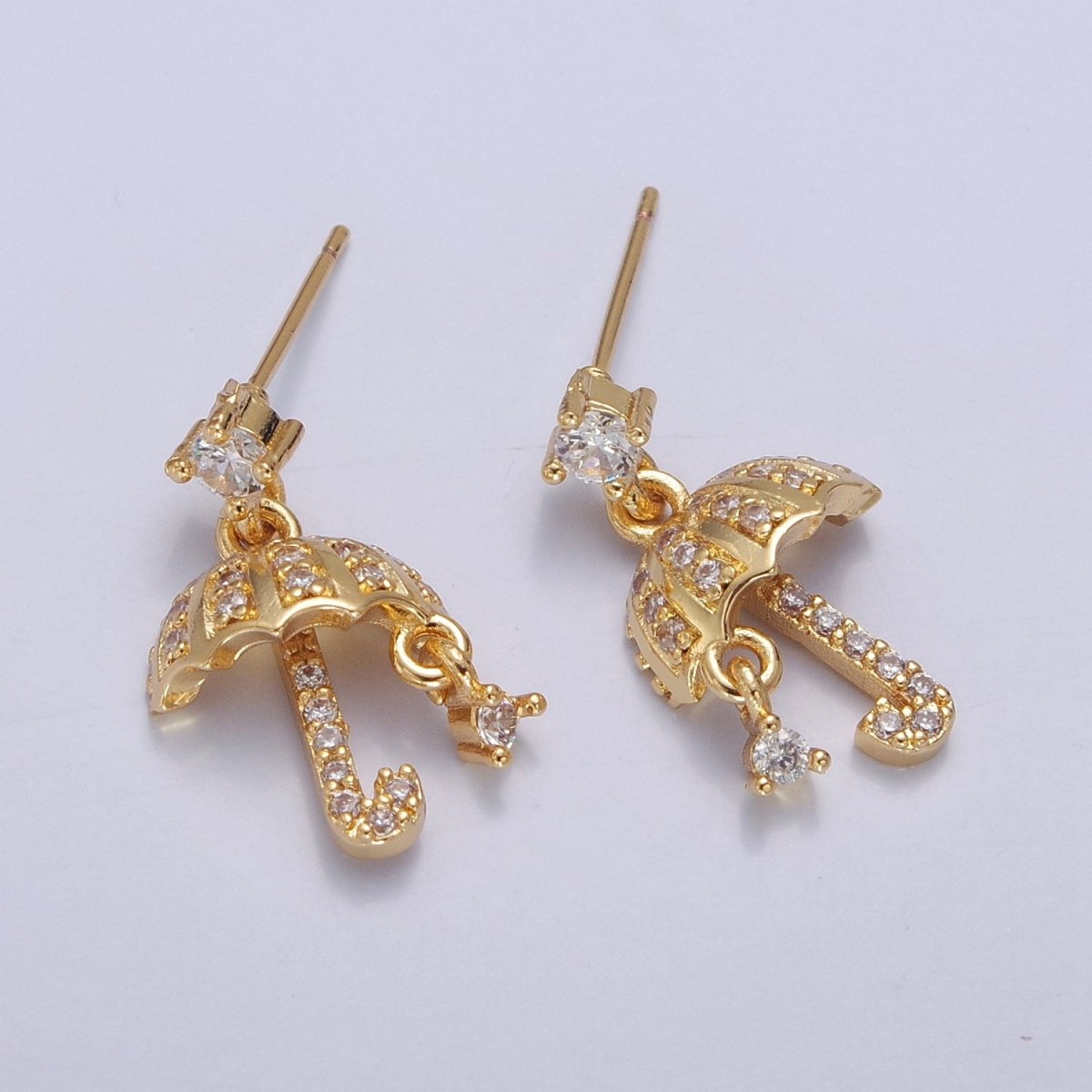 Flying Umbrella Gold Earring Dangle Stud T-400 - DLUXCA