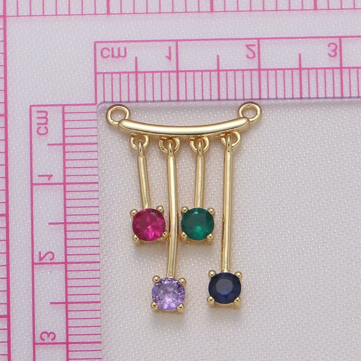 Four Colors Hanging Crystals on Gold Plated Curve Shape Connector, CZ Crystal for Jewelry Supply Component GP-860