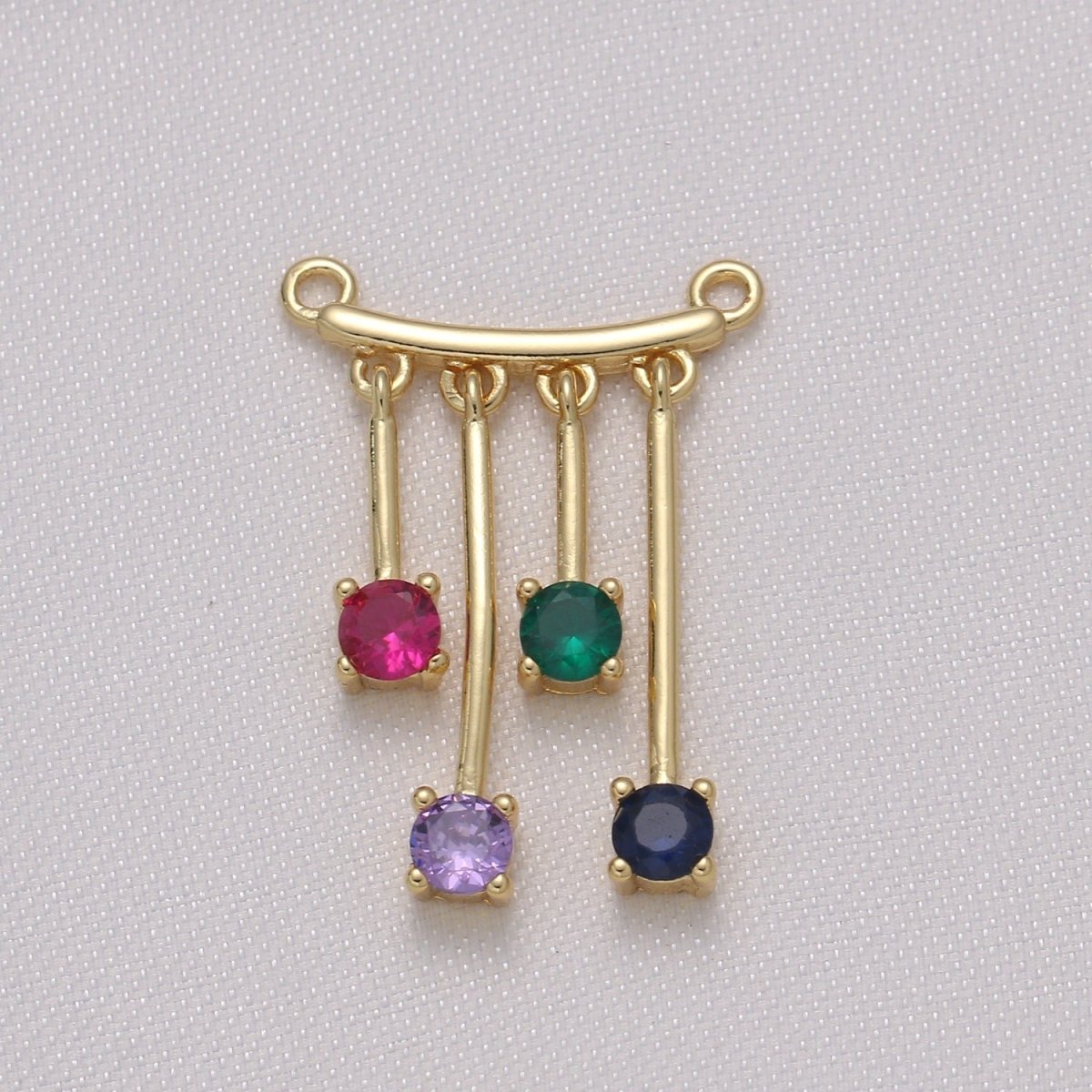 Four Colors Hanging Crystals on Gold Plated Curve Shape Connector, CZ Crystal for Jewelry Supply Component GP-860
