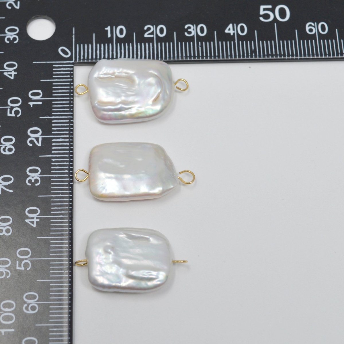 Freeform Baroque Pearl White Freshwater Pearls, Unique Focals, High Luster, White Keshi Pearl Connector with 14K Gold Filled Wire P-1803