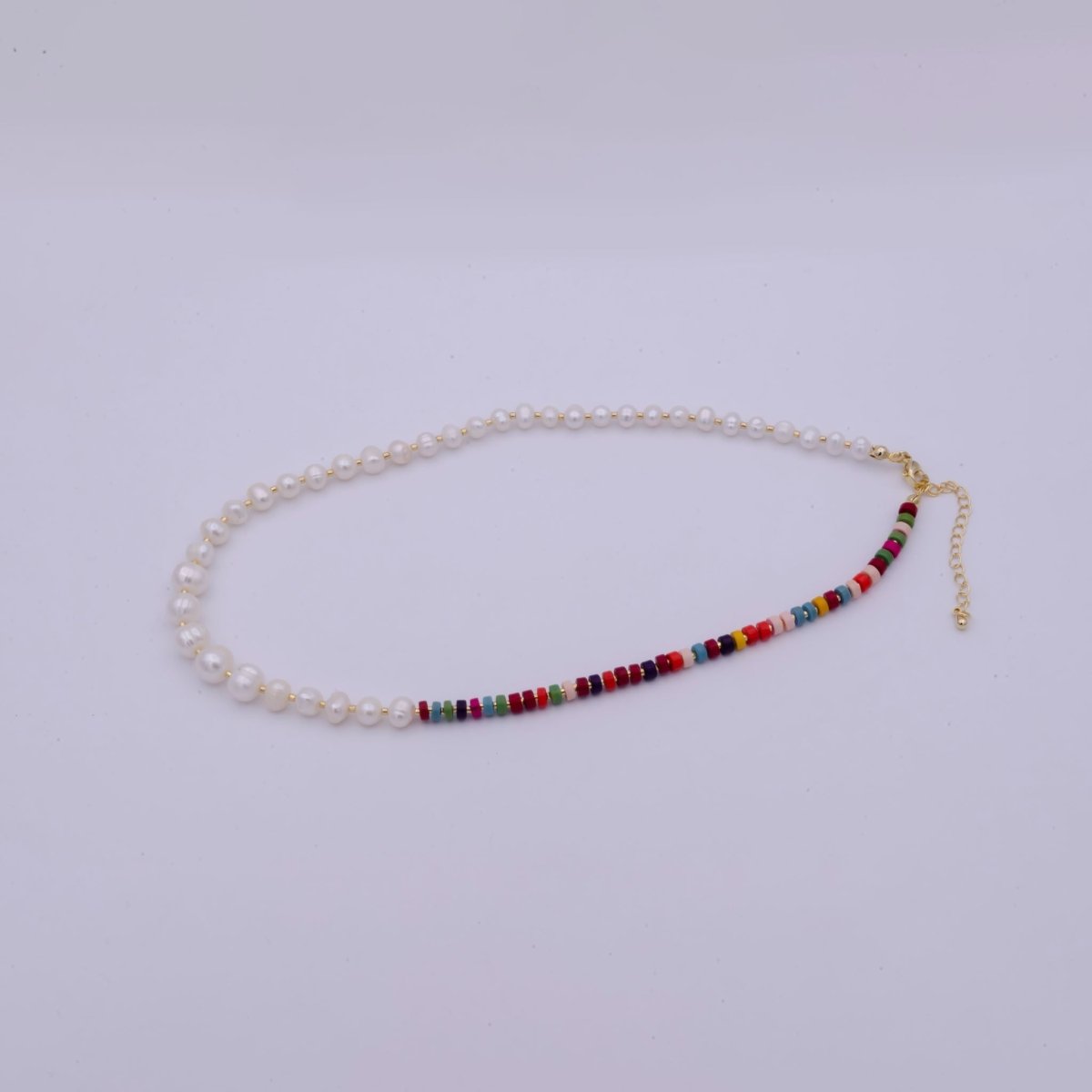 Freshwater Pearl Beaded Necklace Rainbow Multi Color Seed Bead Jewelry, Beach Choker, Genuine Pearl Necklace | WA-510 Clearance Pricing