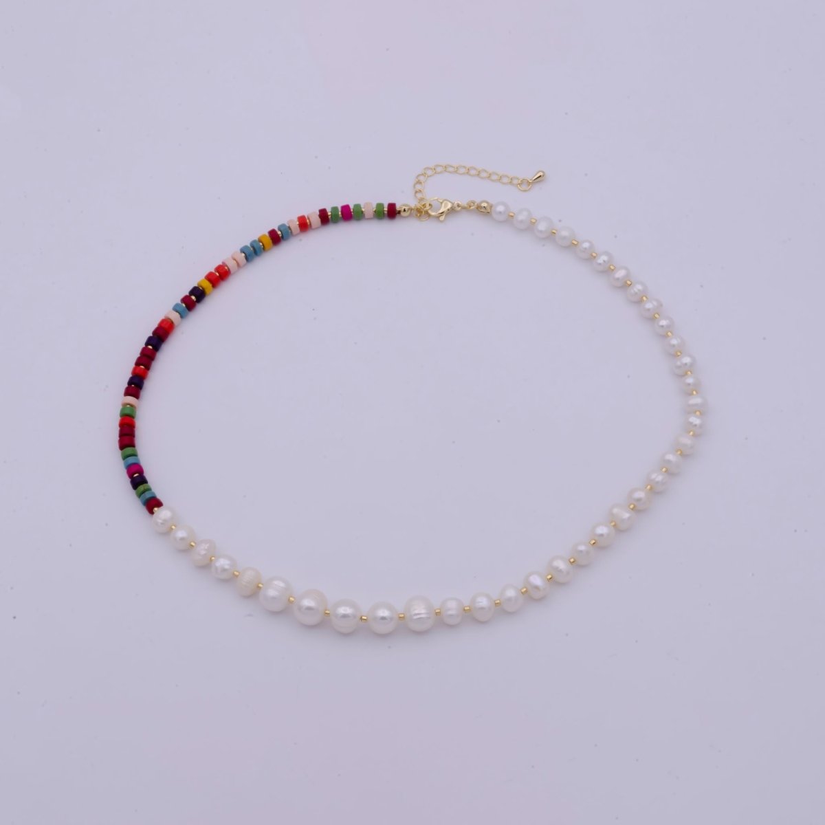 Freshwater Pearl Beaded Necklace Rainbow Multi Color Seed Bead Jewelry, Beach Choker, Genuine Pearl Necklace | WA-510 Clearance Pricing