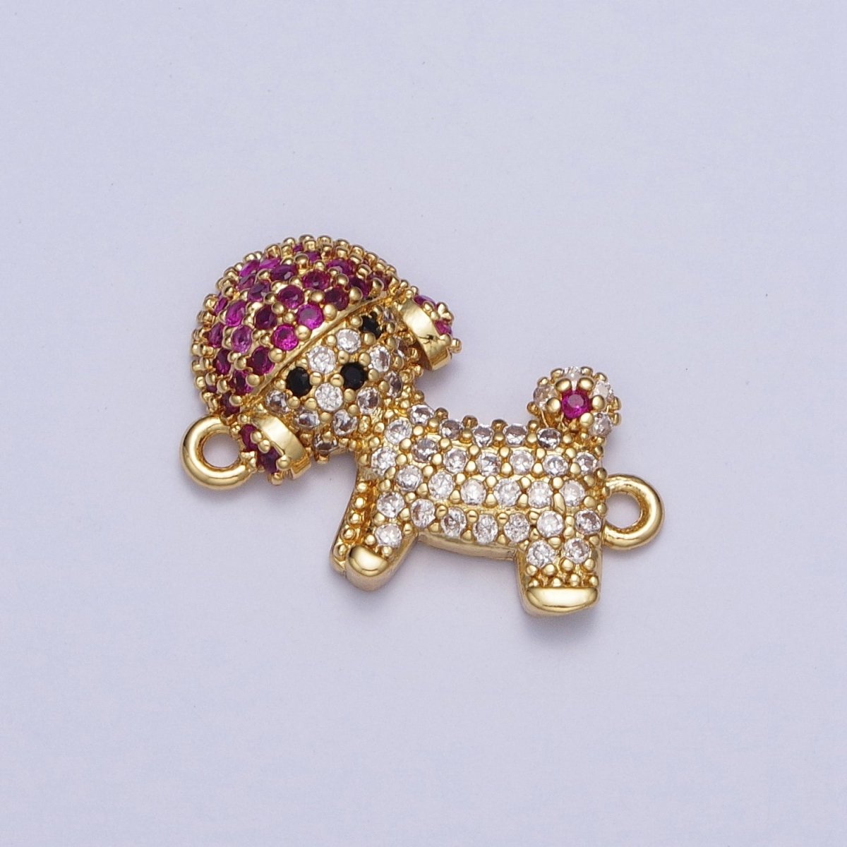 Fuchsia & Clear Micro Paved Little Dog Connector Charm For DIY Jewelry Making | G-530 - DLUXCA