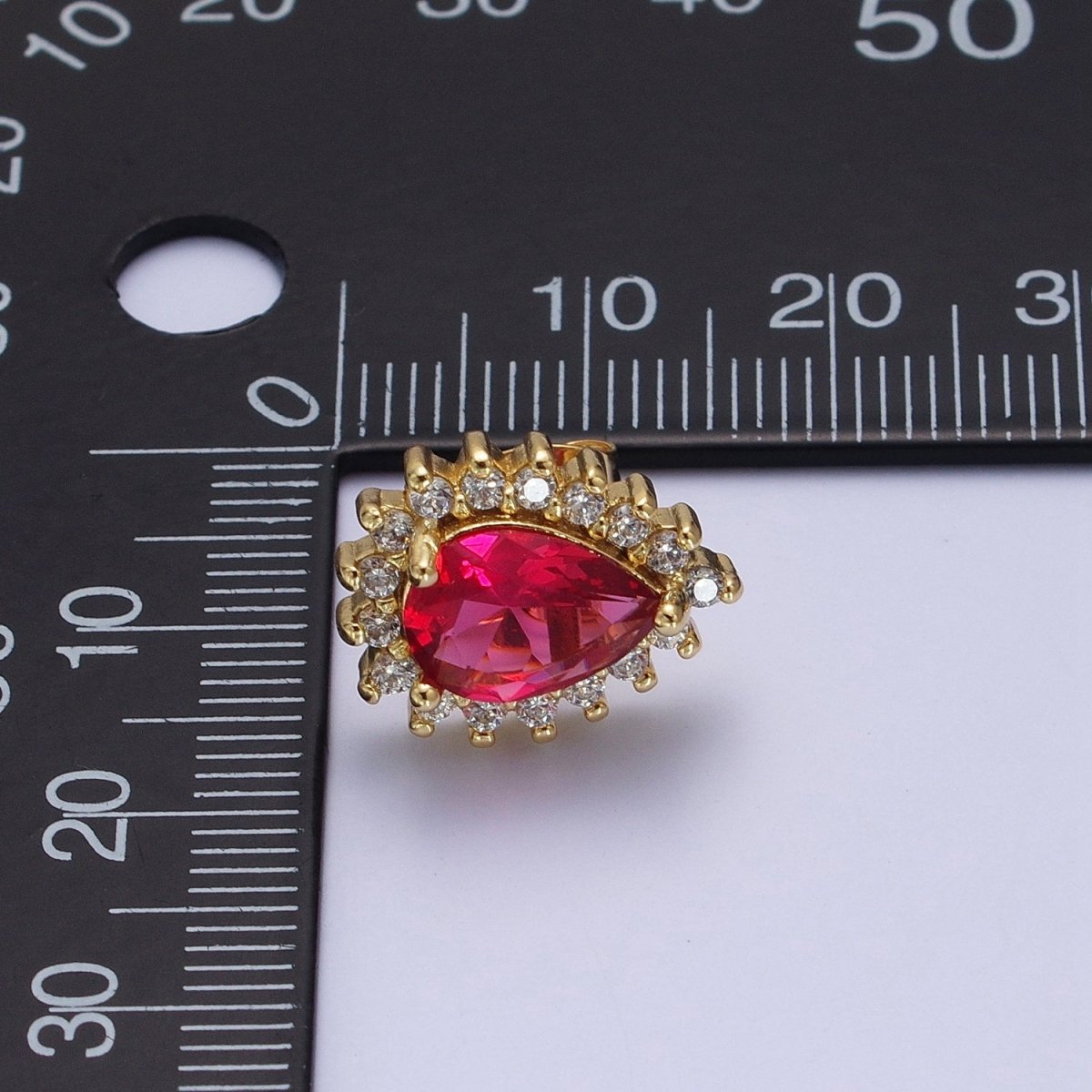 Fuchsia & Clear Teardrop Cubic Zirconia Celestial Sun Burst Gold Stud Earrings | X-926 - DLUXCA