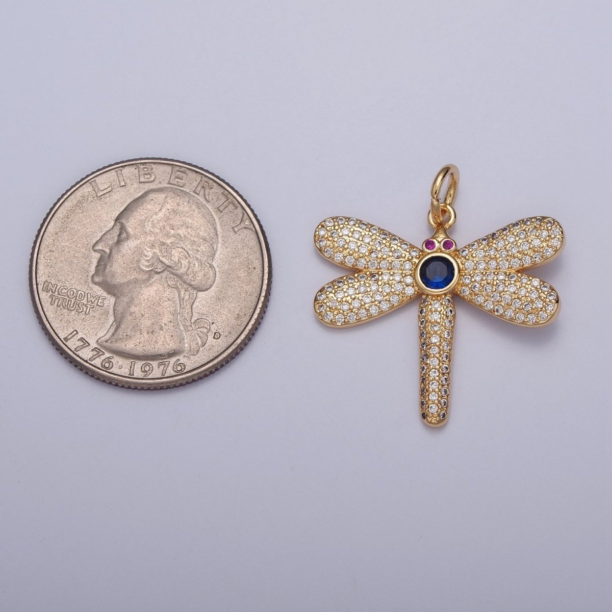 Fuchsia-Eyed Micro Paved CZ Dragonfly Charm | X-127 - DLUXCA
