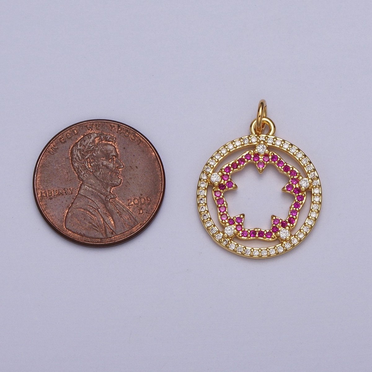 Fuchsia Flower Outline Micro Paved Clear CZ Open Round Gold Charm | AC018 - DLUXCA