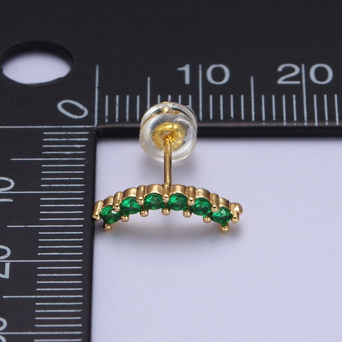 Fuchsia, Green, Clear, Turquoise Micro Paved Arc Line Gold Stud | AB043 - AB046