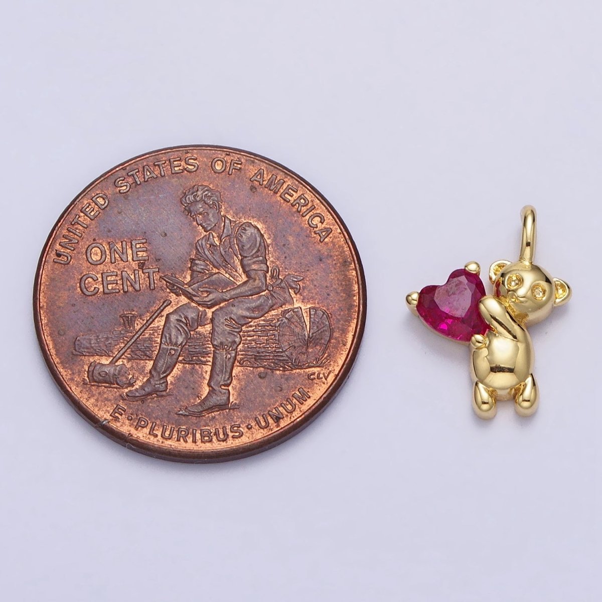 Fuchsia Heart CZ Teddy Bear Mini Charm in Gold & Silver | AC222 AC223