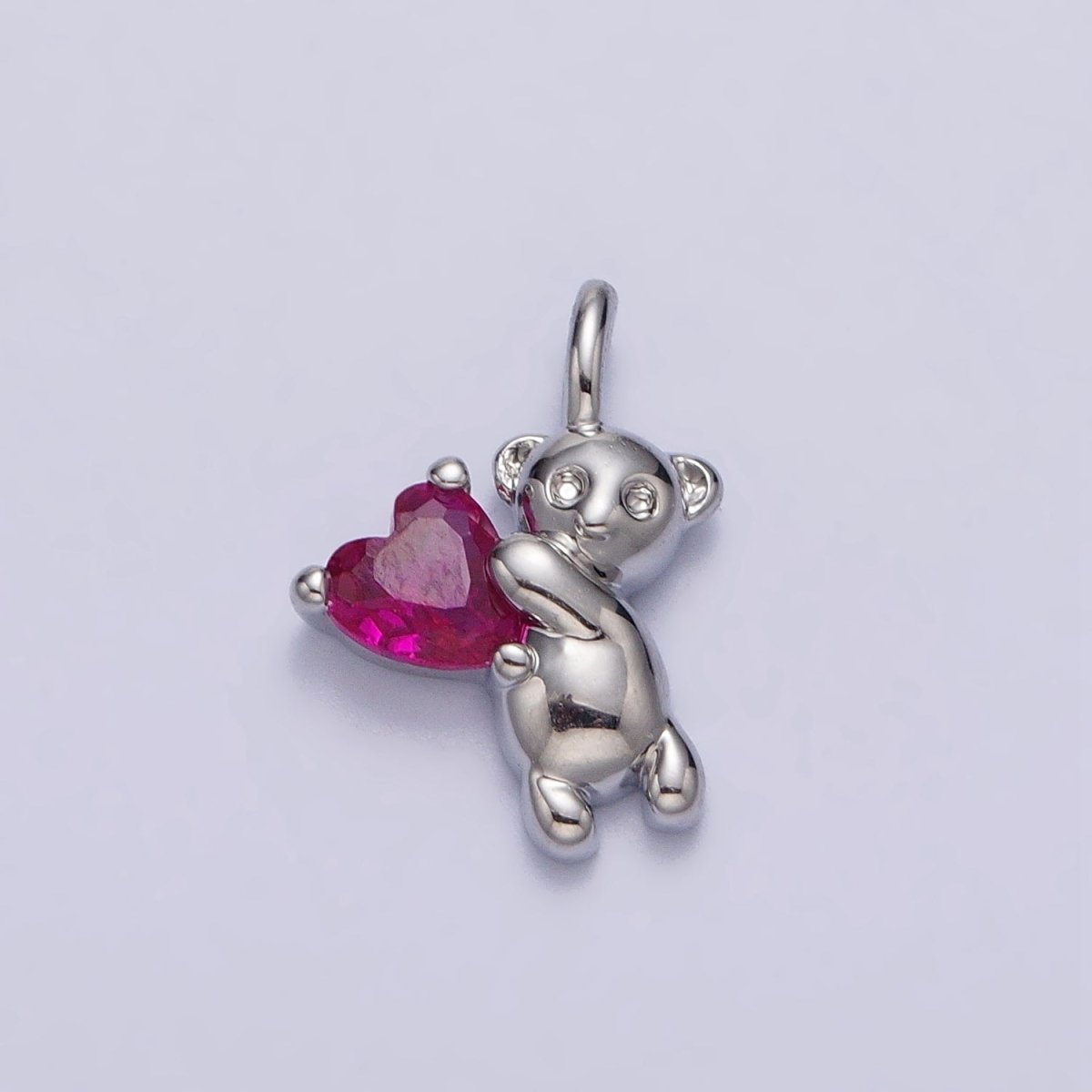 Fuchsia Heart CZ Teddy Bear Mini Charm in Gold & Silver | AC222 AC223