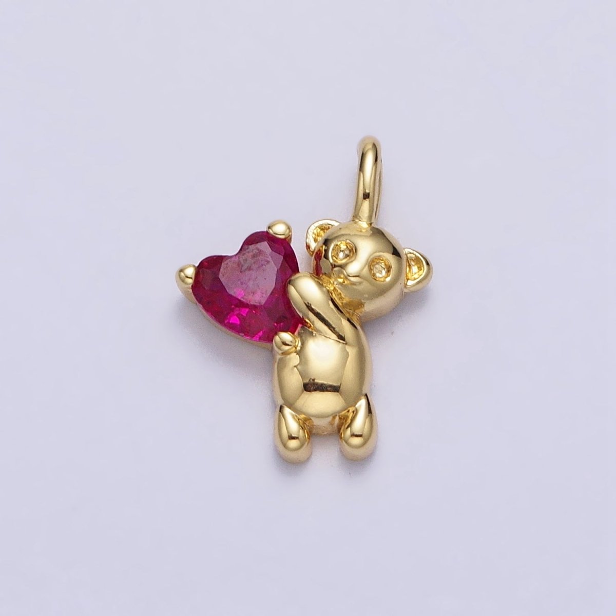 Fuchsia Heart CZ Teddy Bear Mini Charm in Gold & Silver | AC222 AC223