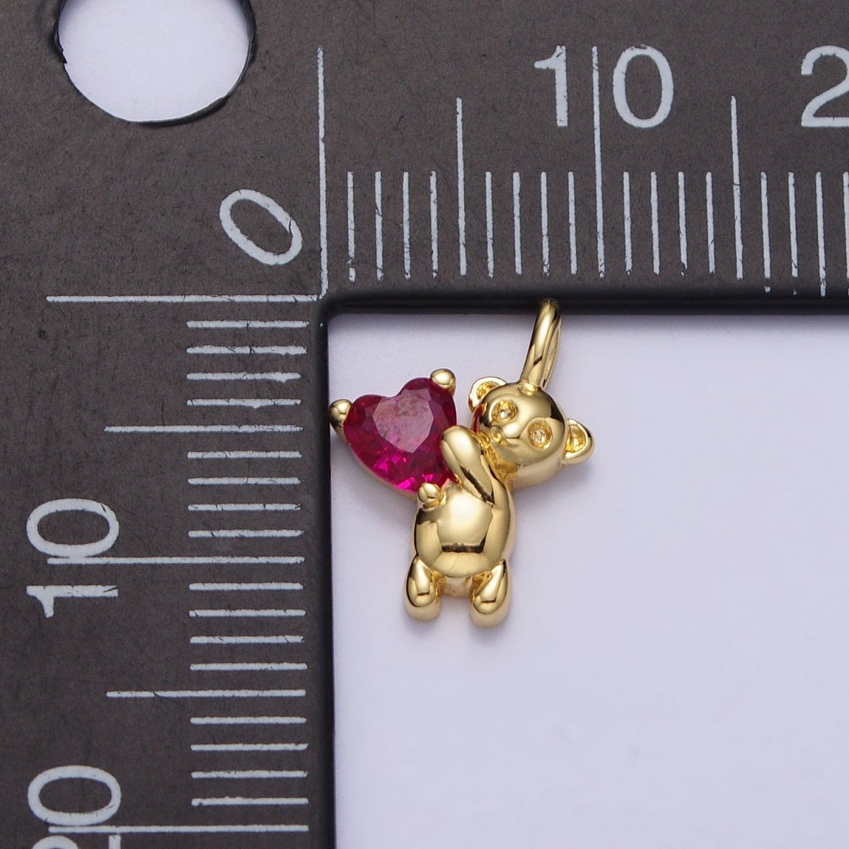 Fuchsia Heart CZ Teddy Bear Mini Charm in Gold & Silver | AC222 AC223