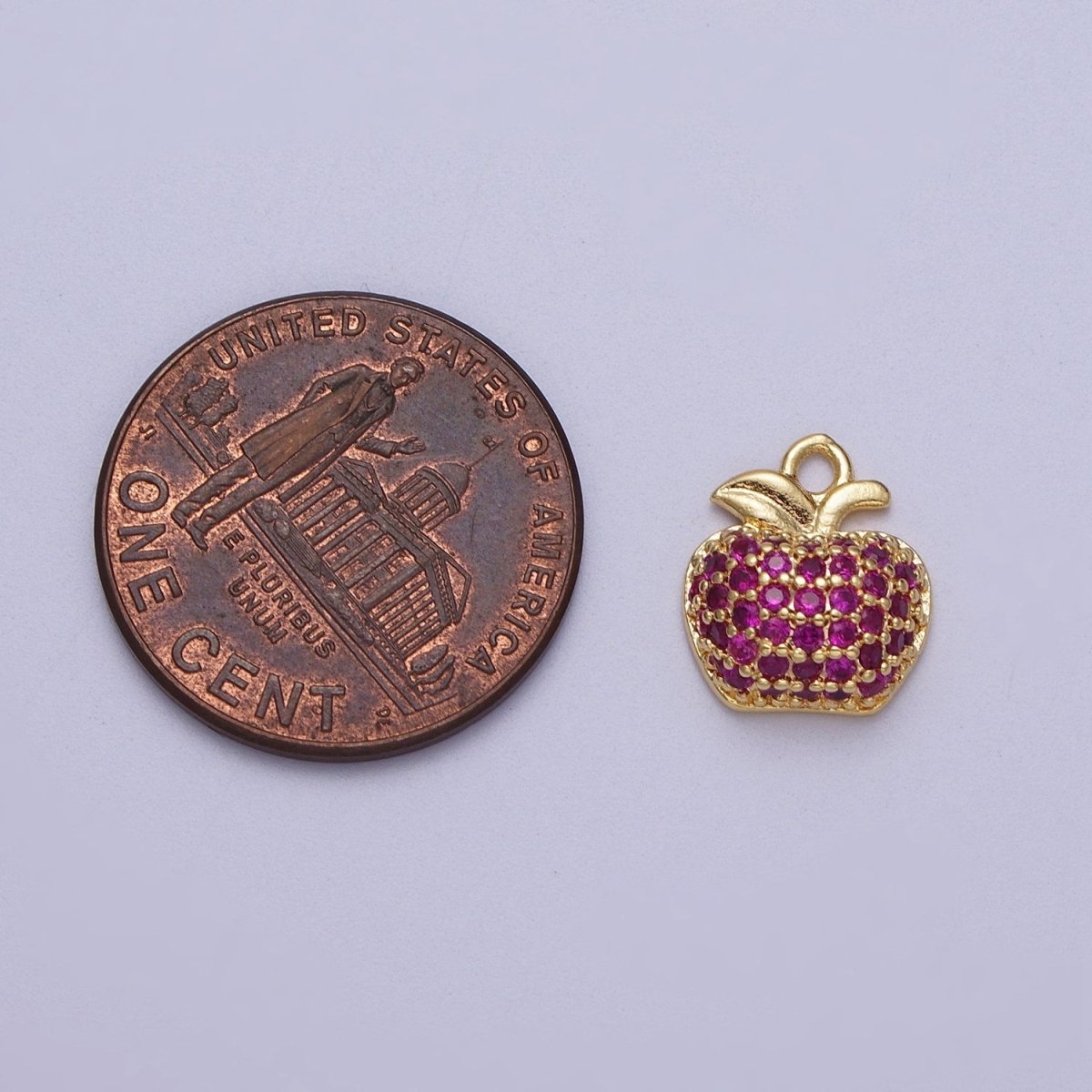 Fuchsia Micro Paved CZ Apple Fruit Gold Charm E-432 - DLUXCA