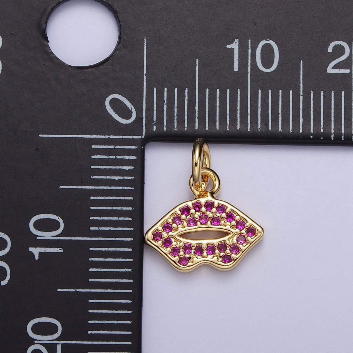 Fuchsia Micro Paved CZ Lips Gold Charm | C-733 - DLUXCA