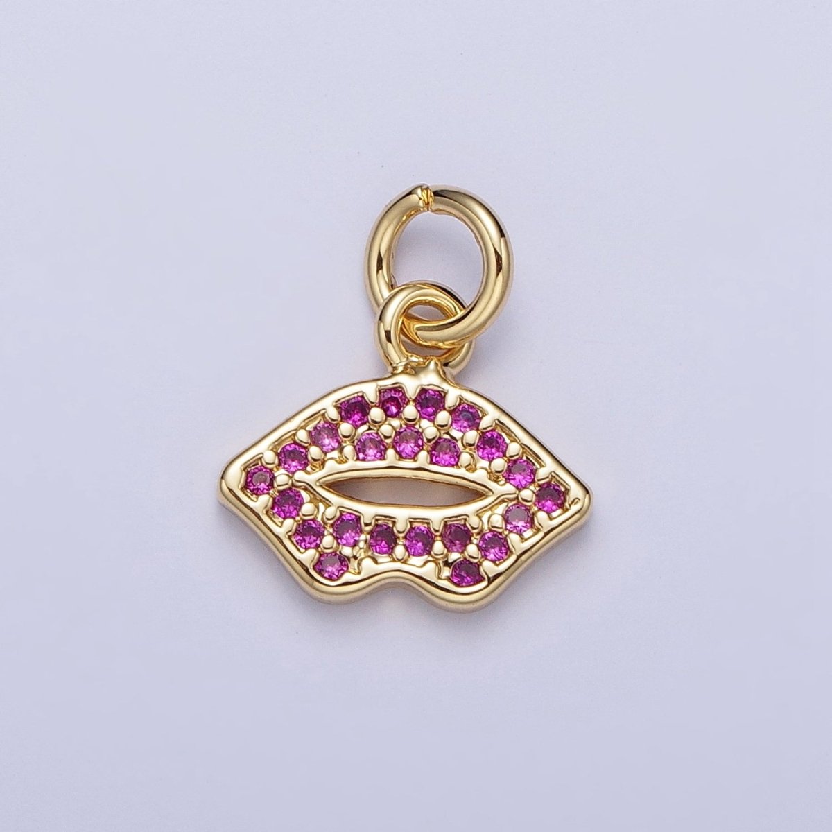 Fuchsia Micro Paved CZ Lips Gold Charm | C-733 - DLUXCA