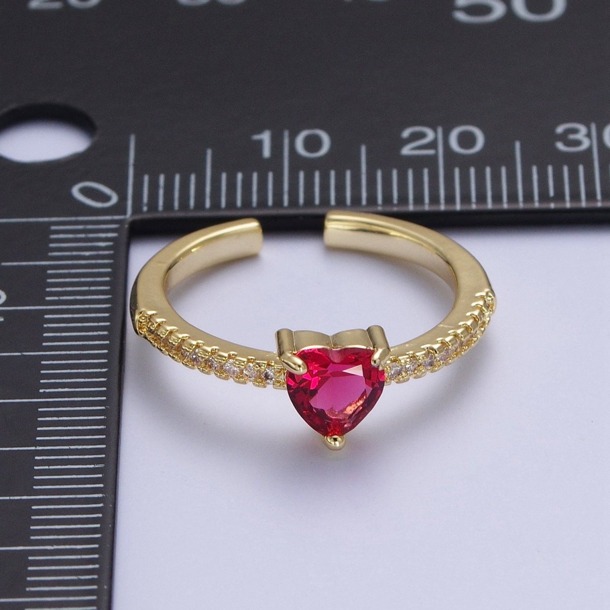 Fuchsia Pink Heart Micro Pave Cubic Zirconia Band Adjustable Ring R-029