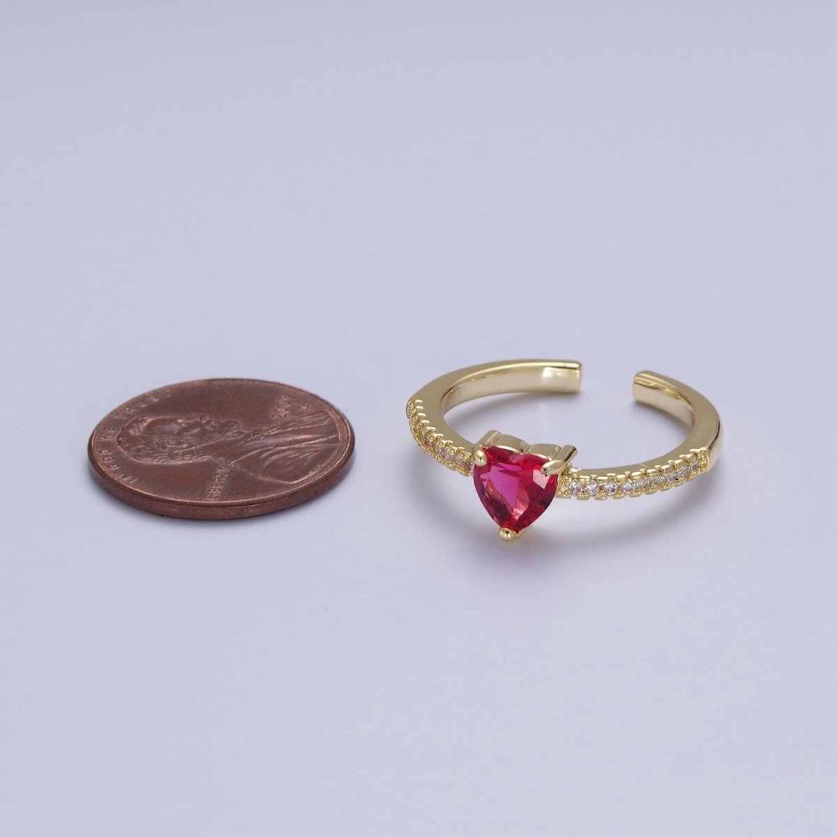 Fuchsia Pink Heart Micro Pave Cubic Zirconia Band Adjustable Ring R-029