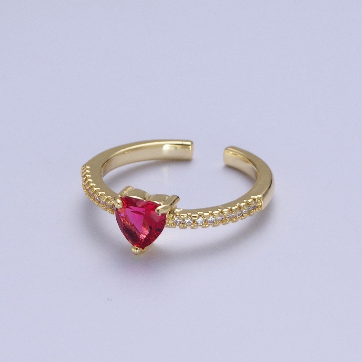Fuchsia Pink Heart Micro Pave Cubic Zirconia Band Adjustable Ring R-029