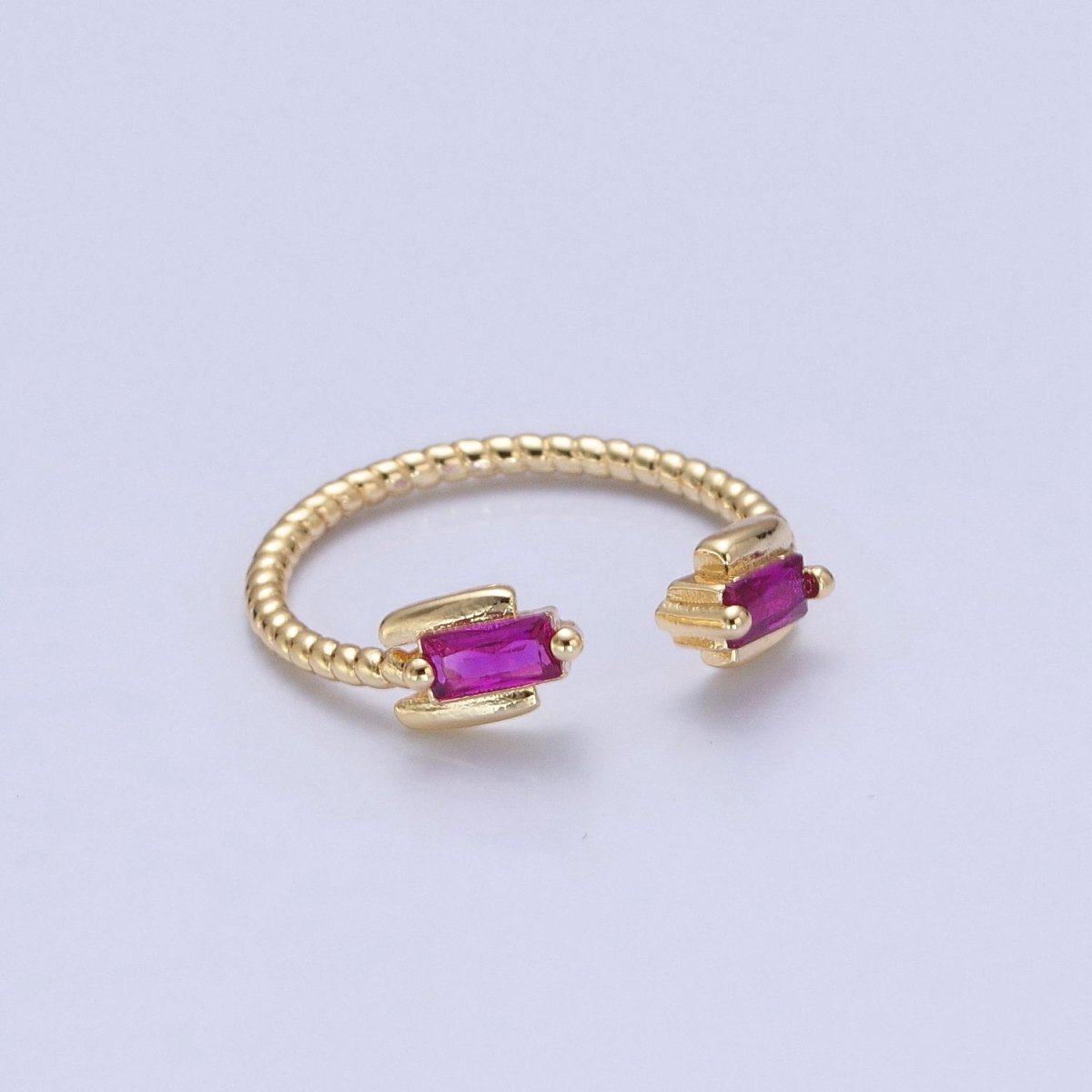 Fuchsia Ring Pink CZ Ring Twisted Gold Band Adjustable Ring O-754 - DLUXCA
