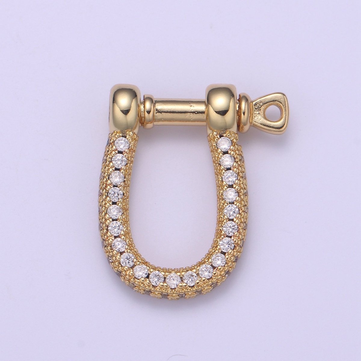 Full Cz Gold Shackle Clasp With Screw Rod for U Lock Micro Pave Carabiner clasp Anchor Shackle for Jewelry Making Component L-263