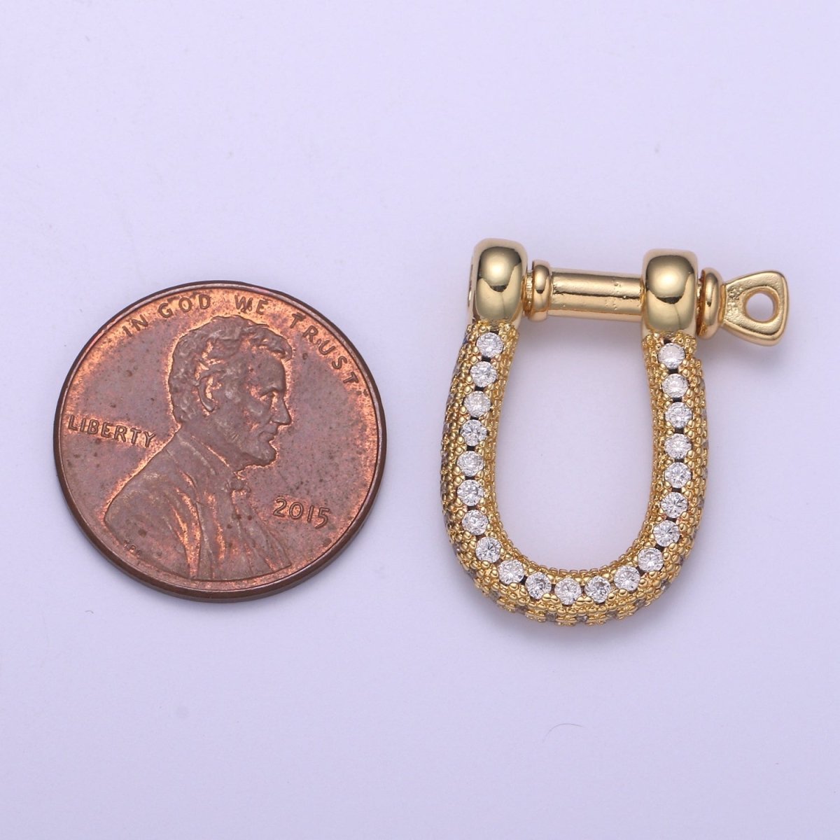 Full Cz Gold Shackle Clasp With Screw Rod for U Lock Micro Pave Carabiner clasp Anchor Shackle for Jewelry Making Component L-263