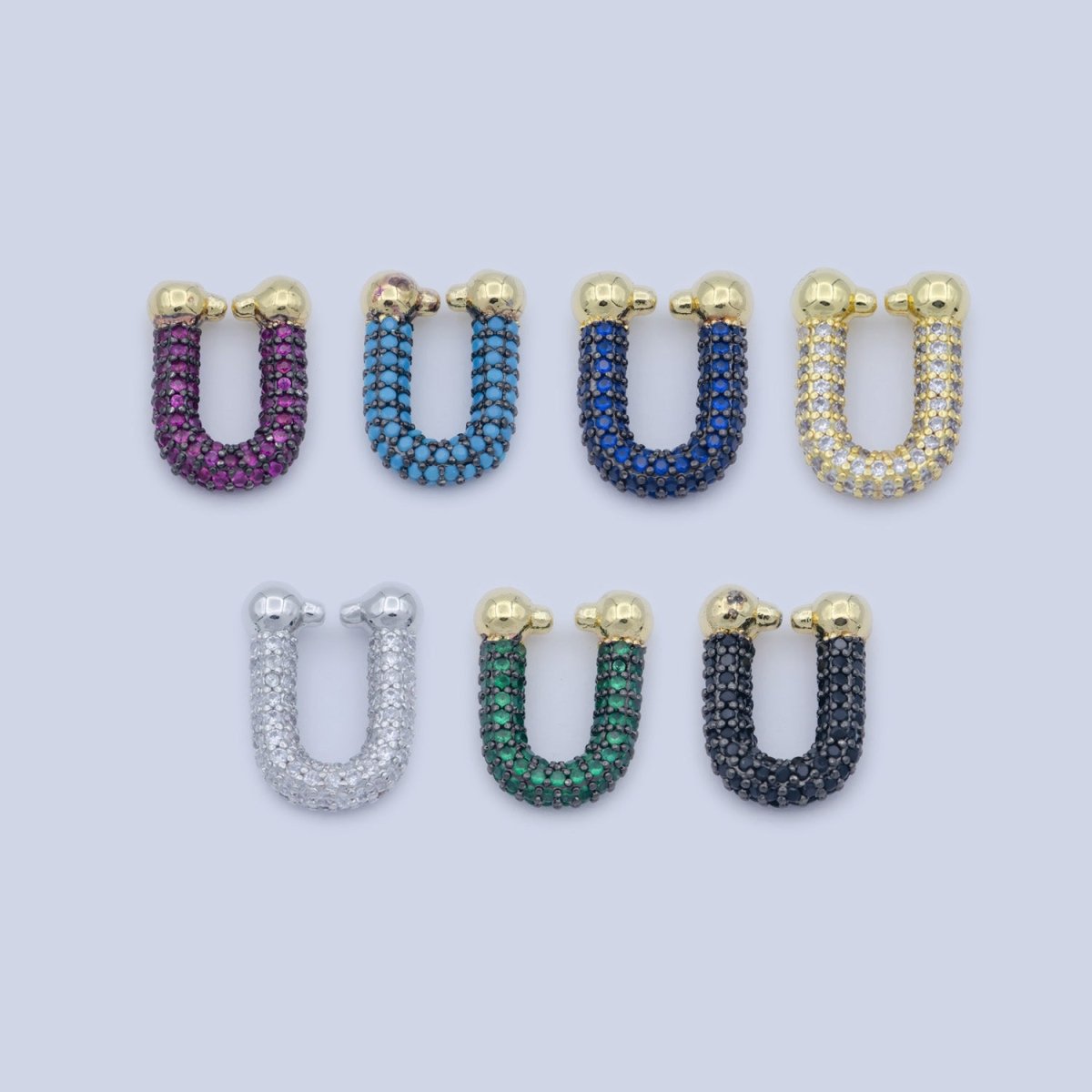 Full Cz Micro Pave U Shape Shackle link for Chain Connector Paper Clip Chunky Bold Chain Green Blue Black Fuschia Clear Cubic Gold Supply L-340~L-345
