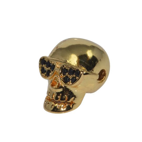 Funky Skull Bead Rocker Glasses Crystal CZ Pave Gold Silver Black Bracelet Charm Spacer Connector Beads Findings Jewelry Making B-330