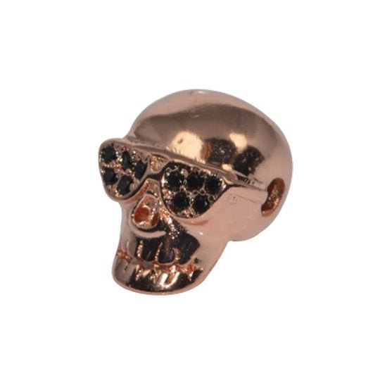 Funky Skull Bead Rocker Glasses Crystal CZ Pave Gold Silver Black Bracelet Charm Spacer Connector Beads Findings Jewelry Making B-330