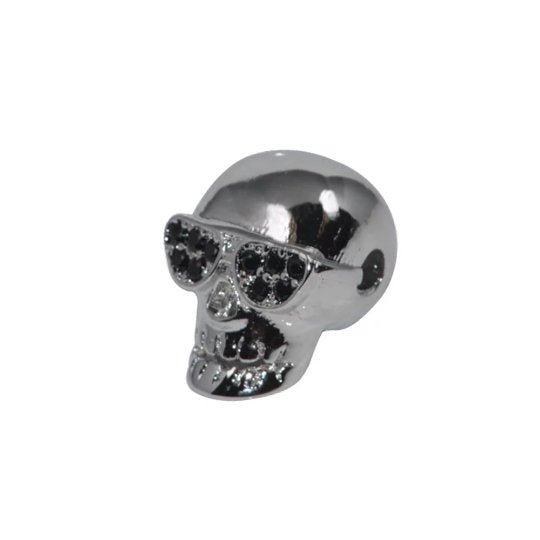 Funky Skull Bead Rocker Glasses Crystal CZ Pave Gold Silver Black Bracelet Charm Spacer Connector Beads Findings Jewelry Making B-330