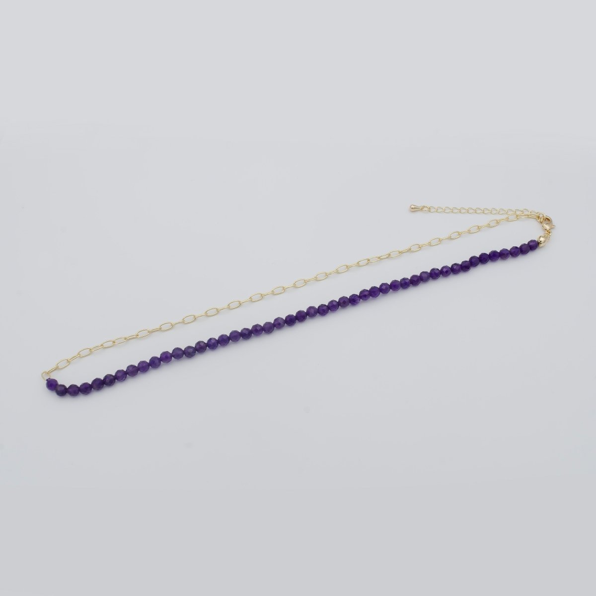 Fused 4mm Purple Amethyst Beads necklace w/ 14k Gold Filled Necklace, Mixed Oval Link Chain Necklace Ready To Wear Two Tone Necklace | WA-021 Clearance Pricing