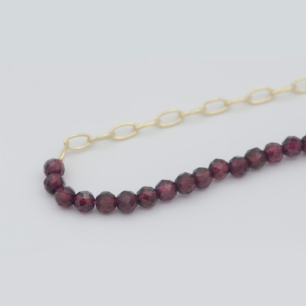 Fused 4mm Red Garnet Beads necklace w/ 14k Gold Filled Necklace, Mixed Oval Link Chain Necklace Ready To Wear Two Tone Necklace | WA-022 Clearance Pricing
