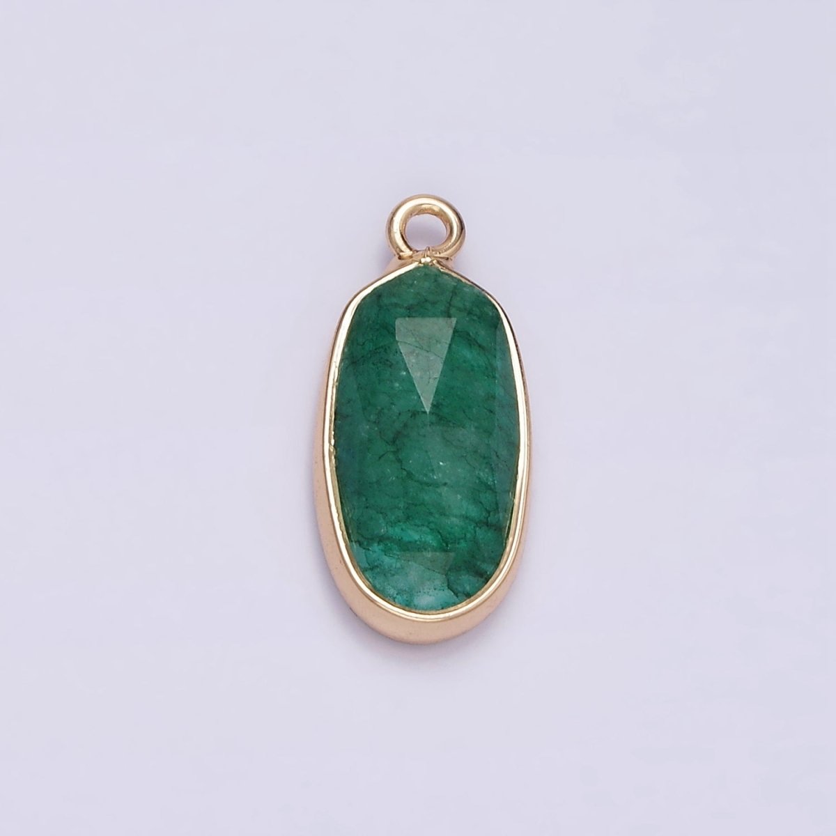 Gemstone Faceted Oval Gold Edge Pendant Charm Rose Quartz Onyx Amazon Charm N-1705 - N-1712