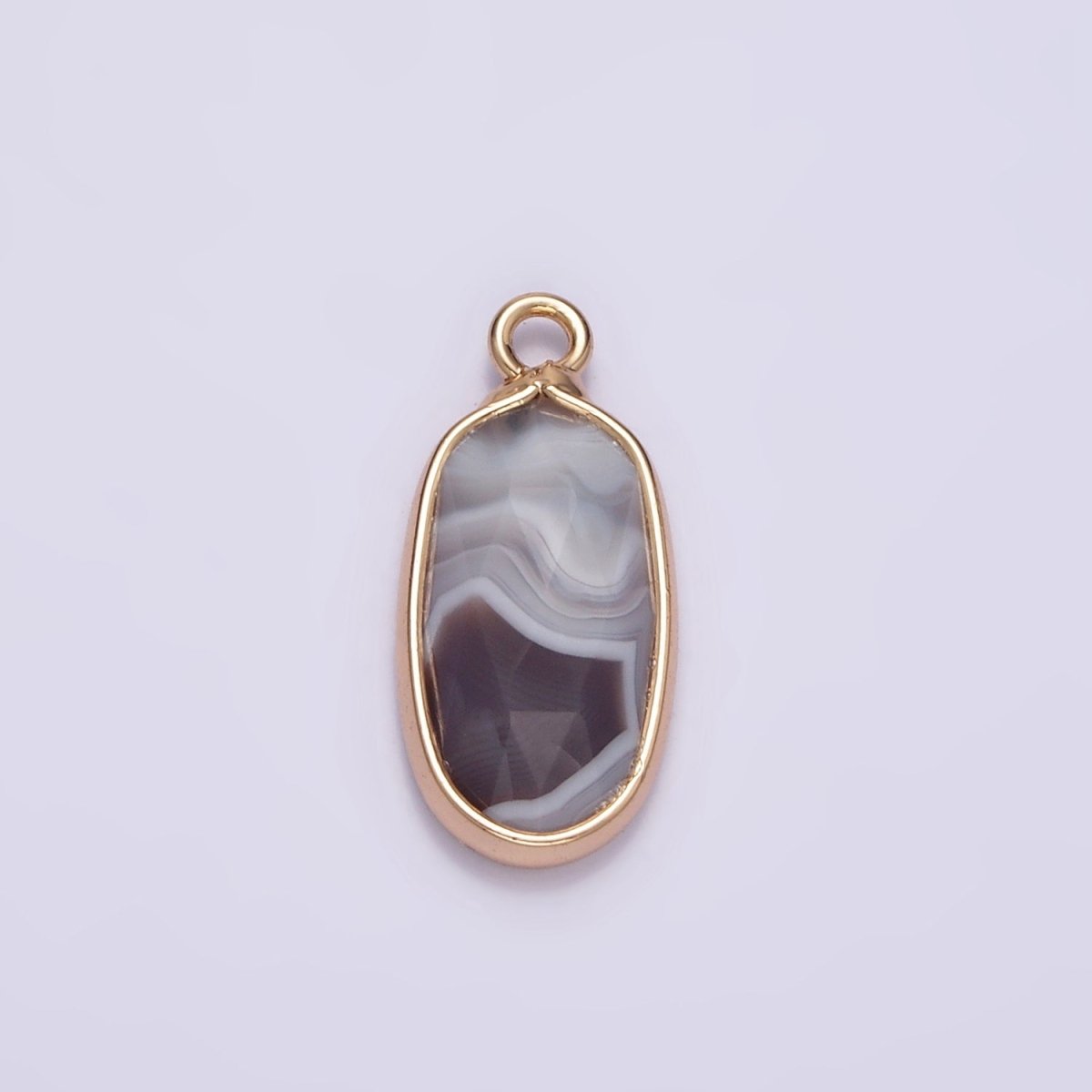 Gemstone Faceted Oval Gold Edge Pendant Charm Rose Quartz Onyx Amazon Charm N-1705 - N-1712