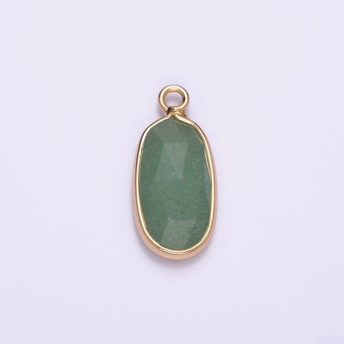 Gemstone Faceted Oval Gold Edge Pendant Charm Rose Quartz Onyx Amazon Charm N-1705 - N-1712