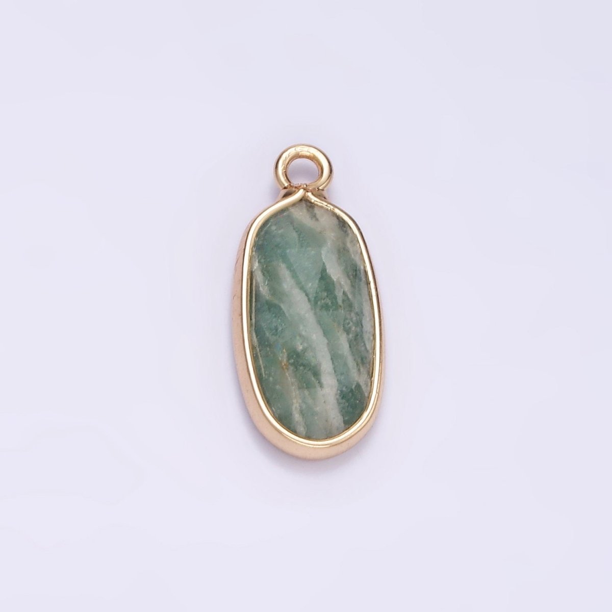 Gemstone Faceted Oval Gold Edge Pendant Charm Rose Quartz Onyx Amazon Charm N-1705 - N-1712