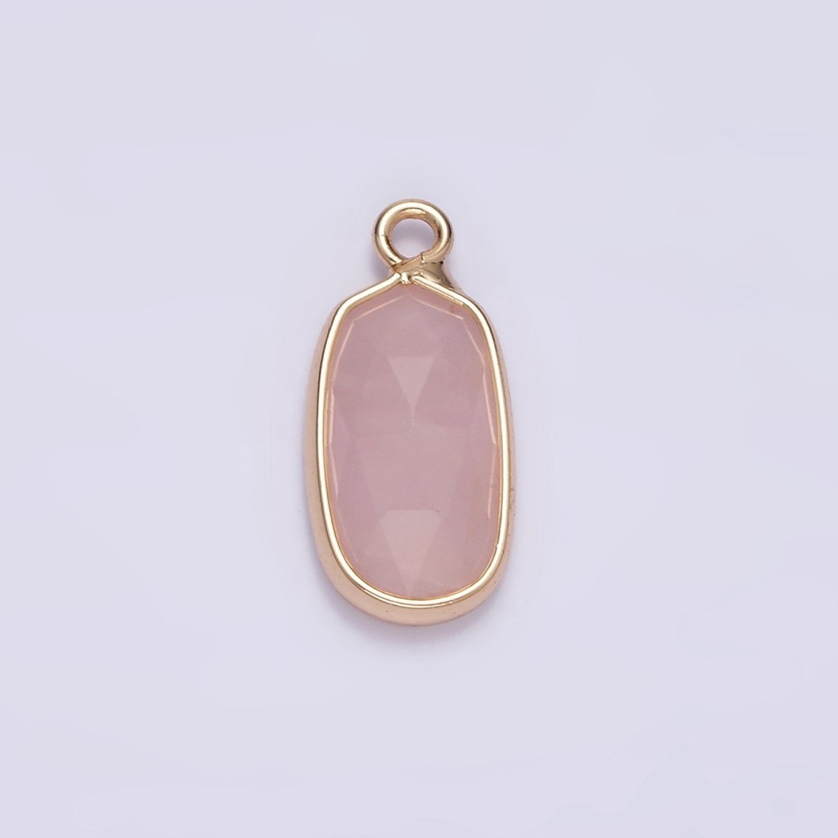 Gemstone Faceted Oval Gold Edge Pendant Charm Rose Quartz Onyx Amazon Charm N-1705 - N-1712