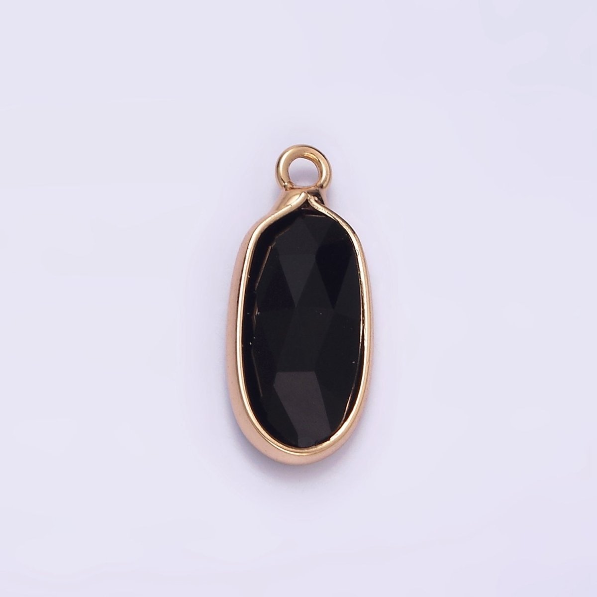 Gemstone Faceted Oval Gold Edge Pendant Charm Rose Quartz Onyx Amazon Charm N-1705 - N-1712