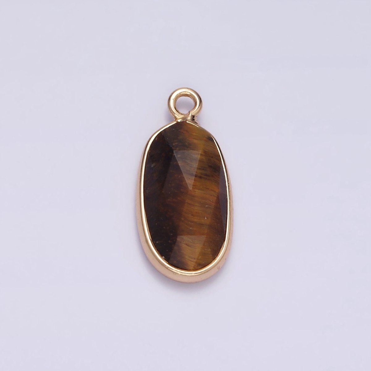Gemstone Faceted Oval Gold Edge Pendant Charm Rose Quartz Onyx Amazon Charm N-1705 - N-1712