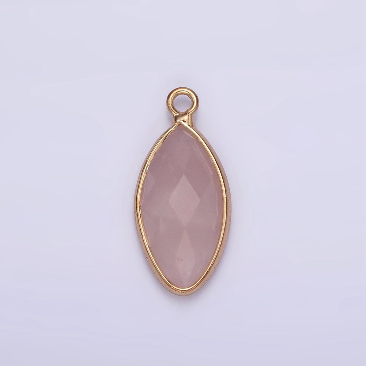 Gemstone Faceted Oval Gold Edge Pendant Charm Rose Quartz Onyx Amazonite Charm N1726 N1727 N1743 N1744