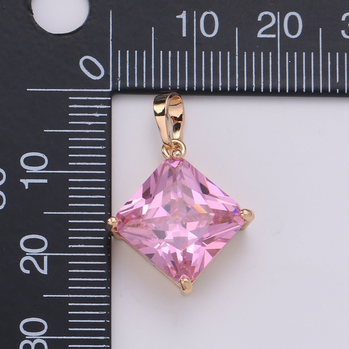 Gemstone Rhombus Charm, Pink Solitaire Cz Pendant, 25x15mm, 18k Gold Filled Pendnt Dangle Jewelry, Necklace Earring Valentine Gift J-113