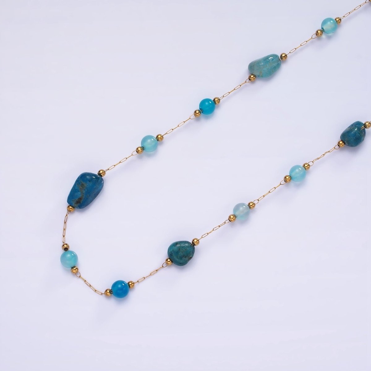 Gemstone Stone Rosary Chain in Gold Stainless Steel Cable Chain ROLL-1500 to ROLL-1502