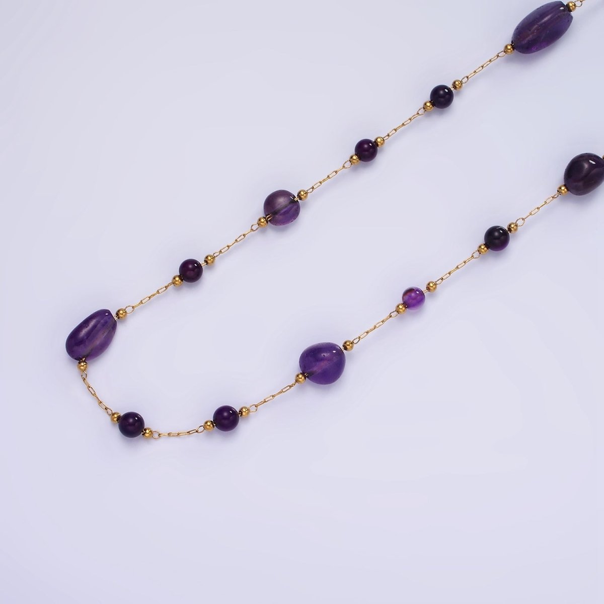 Gemstone Stone Rosary Chain in Gold Stainless Steel Cable Chain ROLL-1500 to ROLL-1502