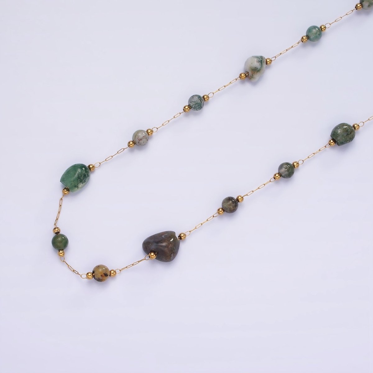 Gemstone Stone Rosary Chain in Gold Stainless Steel Cable Chain ROLL-1500 to ROLL-1502