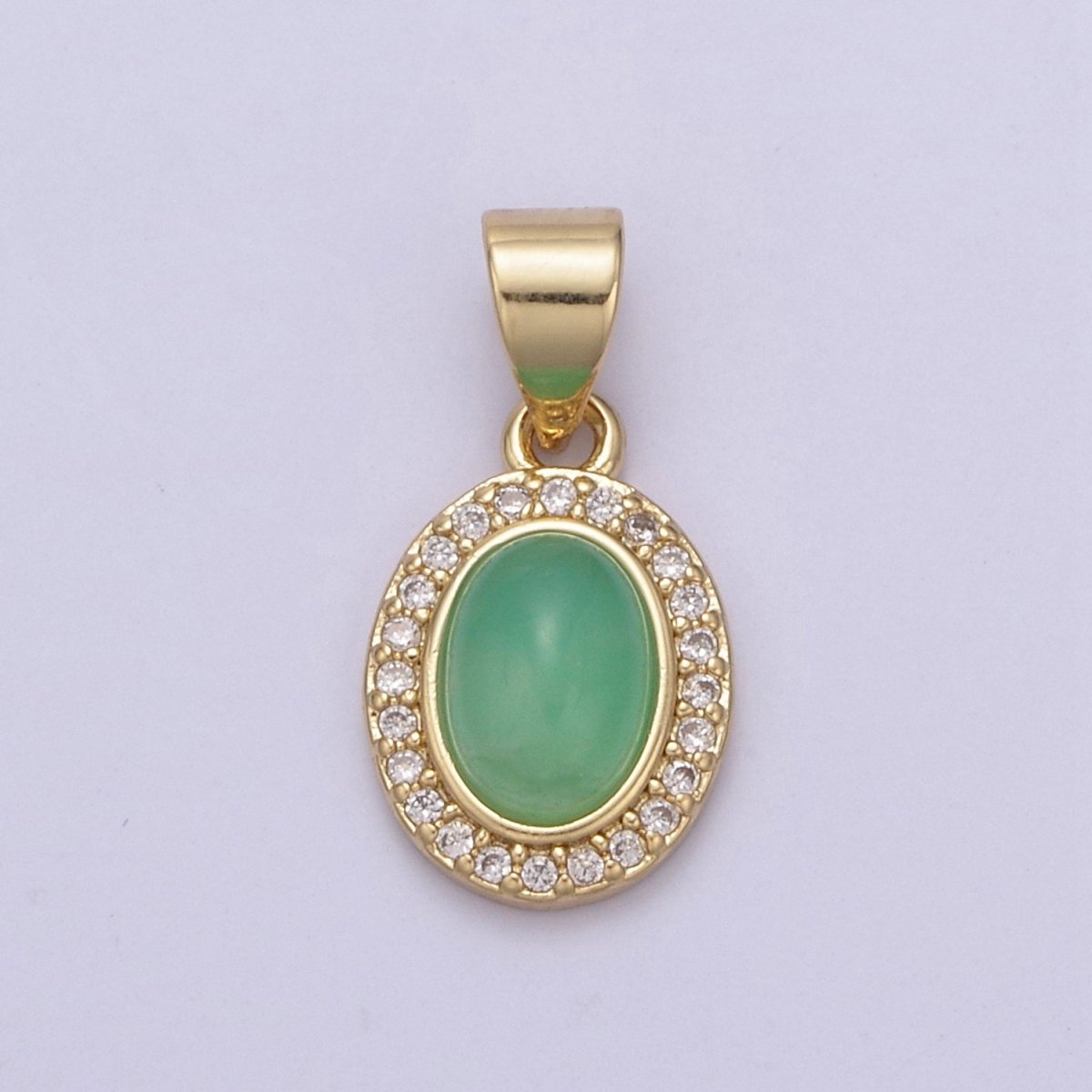 Genuine Green Jade Oval with Clear Cubic Zircon Pendant for Minimalist Jewelry Gemstone H-791 - DLUXCA