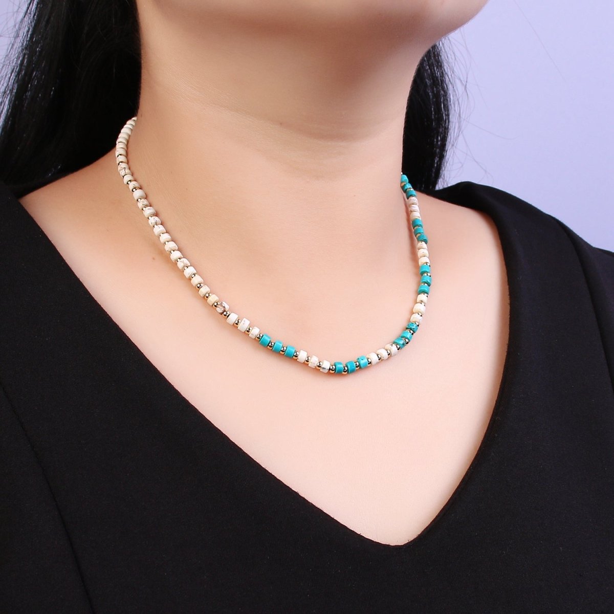 Genuine Natural Turquoise Beaded Necklace With Wooden Opal Beads Gemstone Necklace, Simple Classic Boho Layer Necklace | WA-588 Clearance Pricing