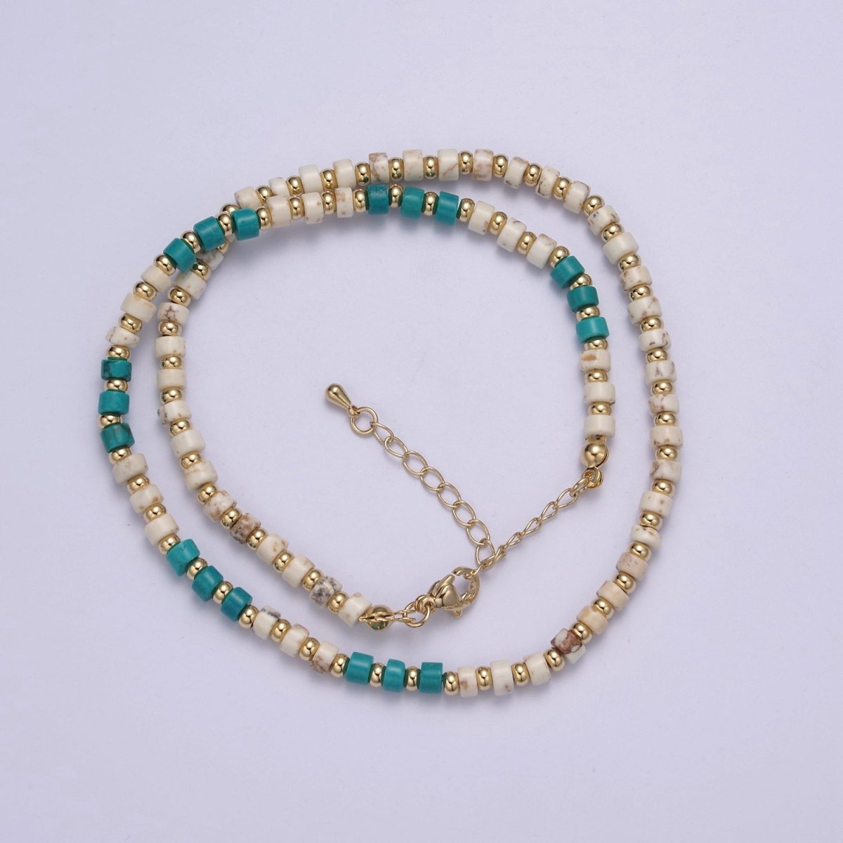 Genuine Natural Turquoise Beaded Necklace With Wooden Opal Beads Gemstone Necklace, Simple Classic Boho Layer Necklace | WA-588 Clearance Pricing