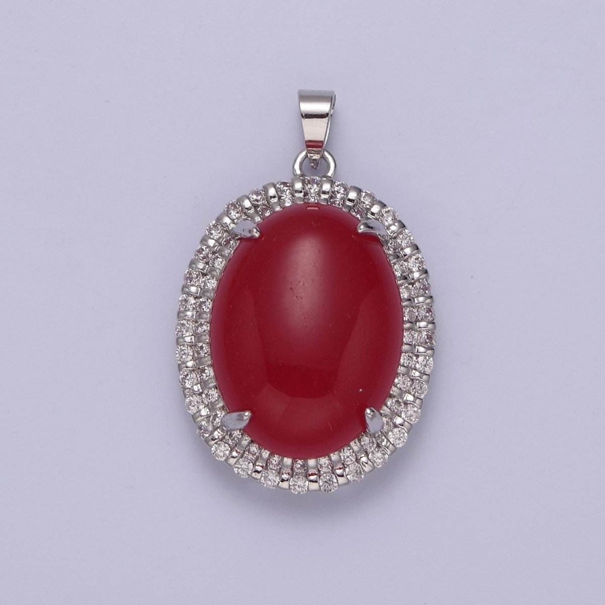 Genuine Red Oval Shaped with Clear Cubic Zircon Jade Pendant W-636 W-637