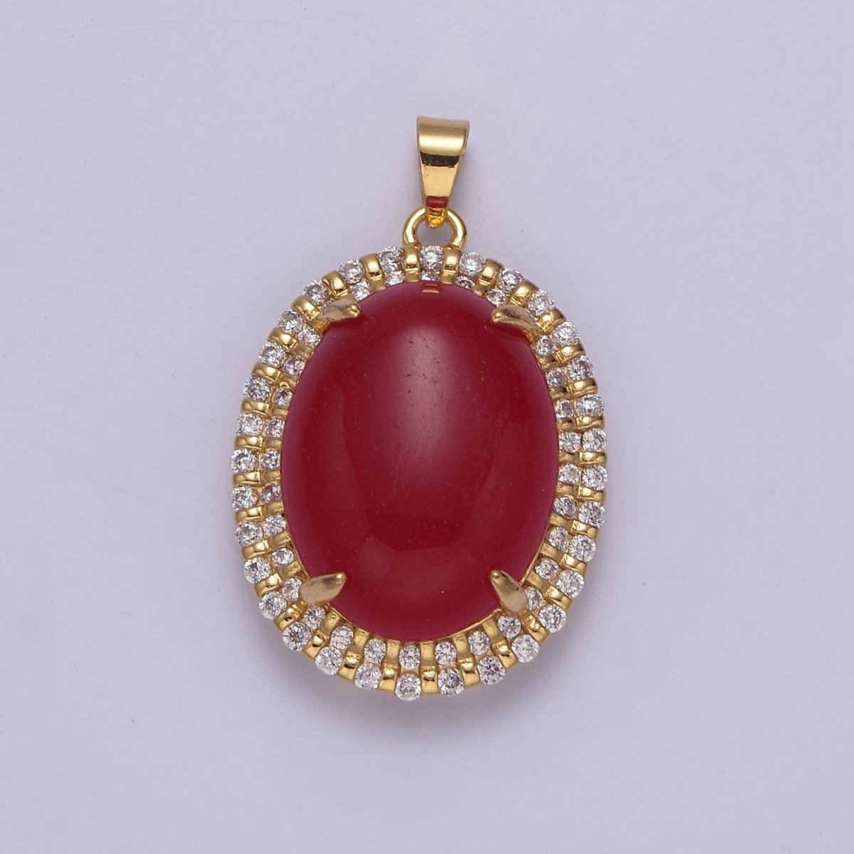 Genuine Red Oval Shaped with Clear Cubic Zircon Jade Pendant W-636 W-637