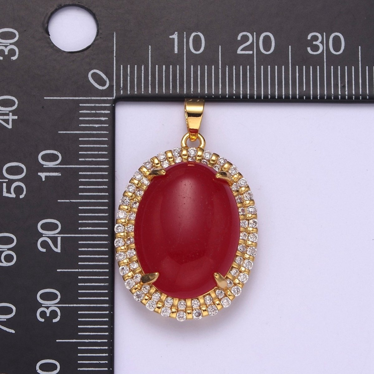 Genuine Red Oval Shaped with Clear Cubic Zircon Jade Pendant W-636 W-637
