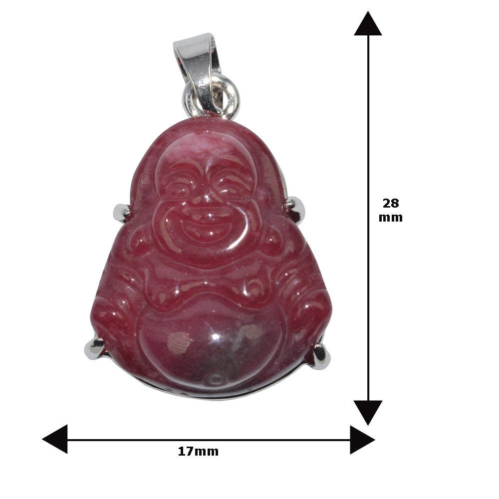Genuine Ruby Red Natural Friendship and Love Meaning White Gold Filled Gemstone Necklace Jewelry Pendant Good Luck Buddha Design 1 pc AH-217