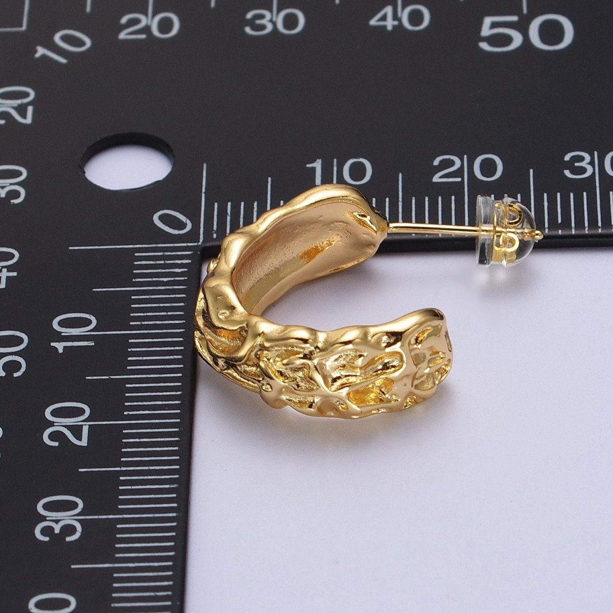 Geometric Abstract Foil C-Shaped Stud Hoops in Gold & Silver | AB016 AB017